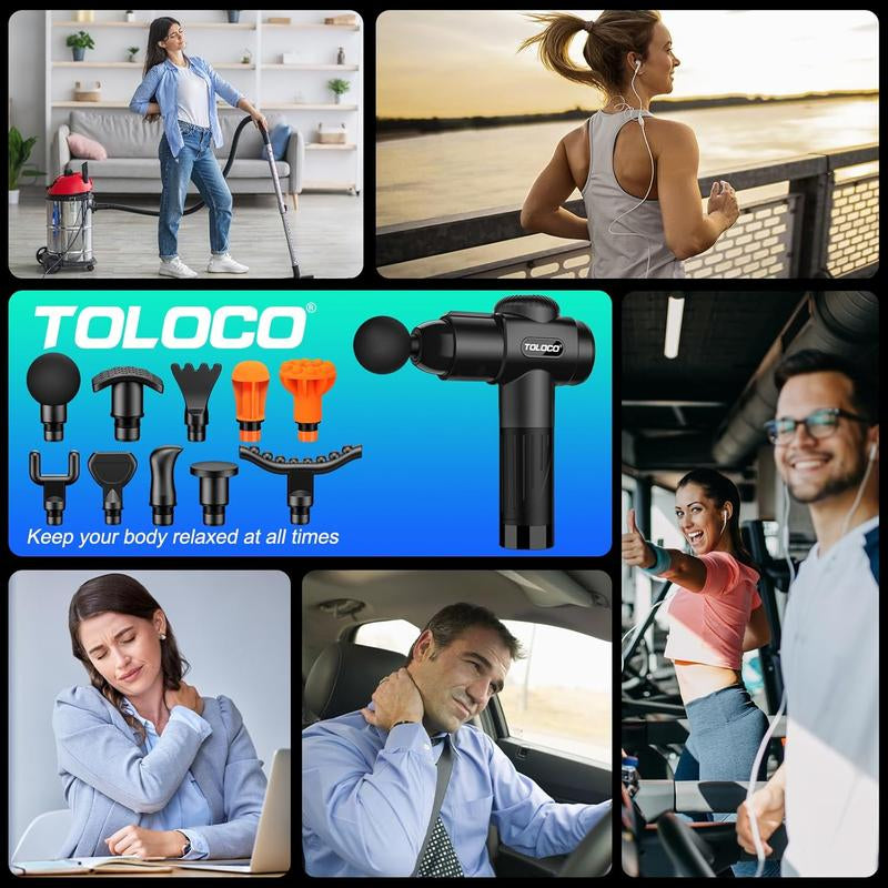 TOLOCO Deep Tissue Massage Gun - Powerful Percussion Therapy with 10 Versatile Replacement Heads
