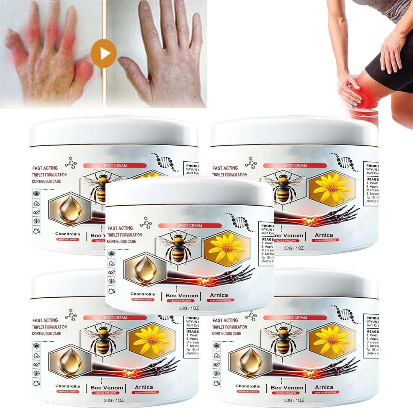 Todahof Bee Venom Pain Relief & Bone Healing Cream - 5 Pack Natural Pain Relief Salve