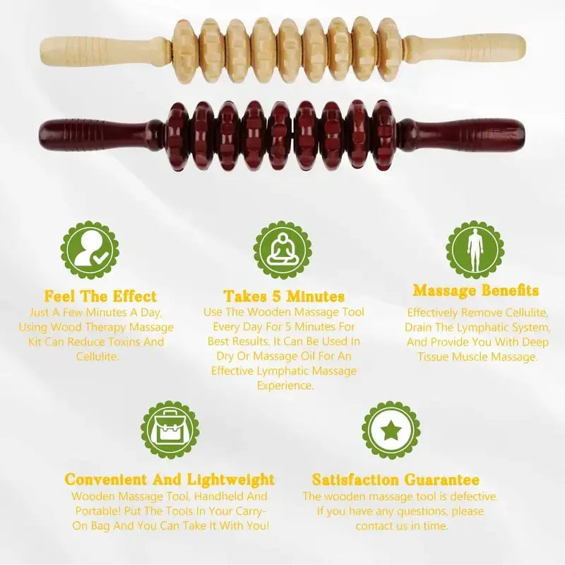 Transform Your Body with the 9-Wheel Wooden Abdomen Massager - Multifunctional Fitness Roller for Muscle Relaxation and Cellulite Reduction!