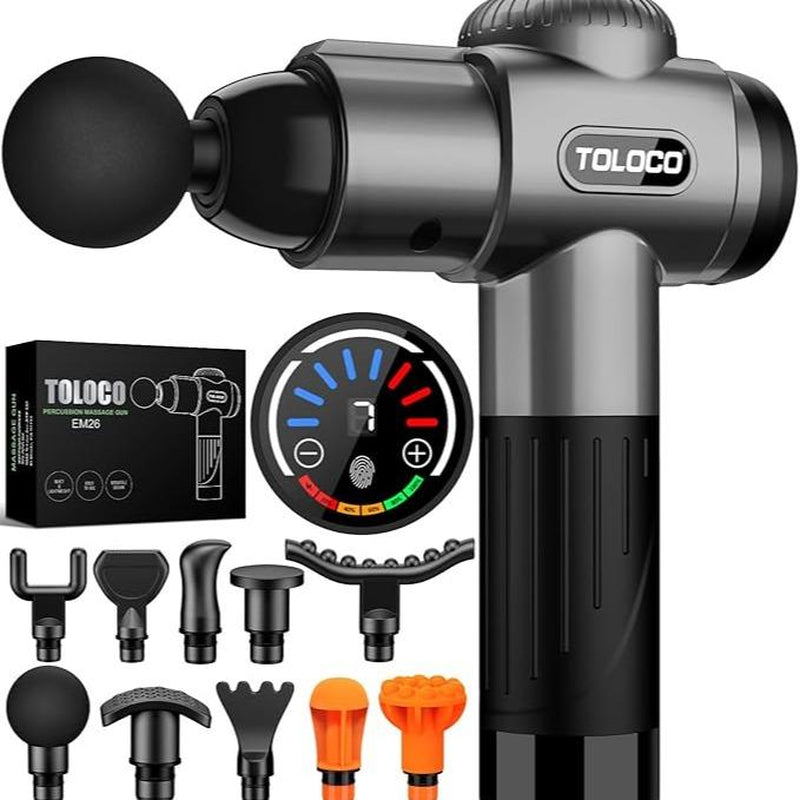 TOLOCO Deep Tissue Massage Gun - Powerful Percussion Therapy with 10 Versatile Replacement Heads
