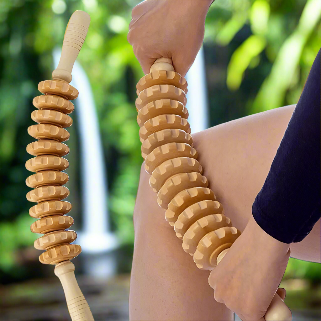 RelaxxZen 12-Rad Holz Massage Roller – manuell für Muskelentspannung & Stressabbau