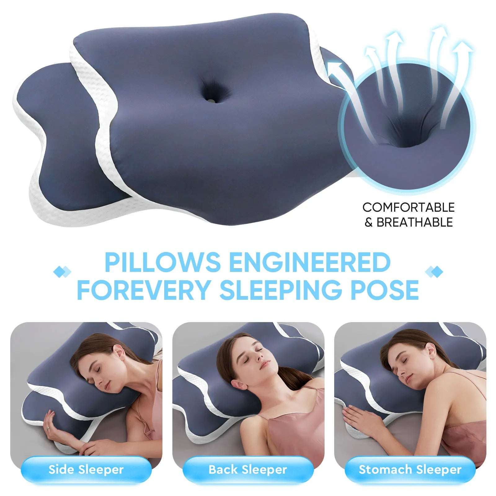 Ergonomic Memory Foam Neck Pillow for Ultimate Pain Relief - Perfect Support for Side, Back & Stomach Sleepers - Ideal Gift!