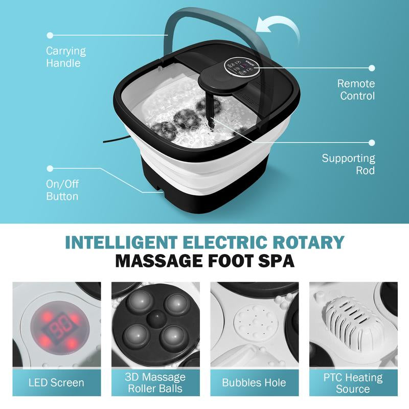 Ultimate Relaxation: Heated Electric Foot Spa with Bubble Massage & Remote Control – 24 Shiatsu Massage Balls for Stress Relief & Pampering (Black)
