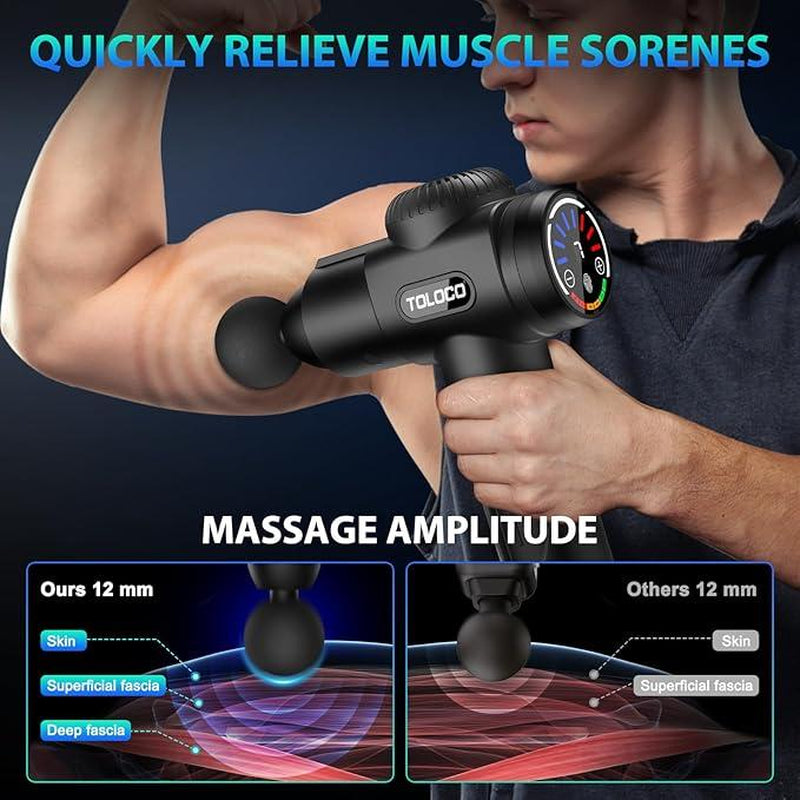 TOLOCO Deep Tissue Massage Gun - Powerful Percussion Therapy with 10 Versatile Replacement Heads