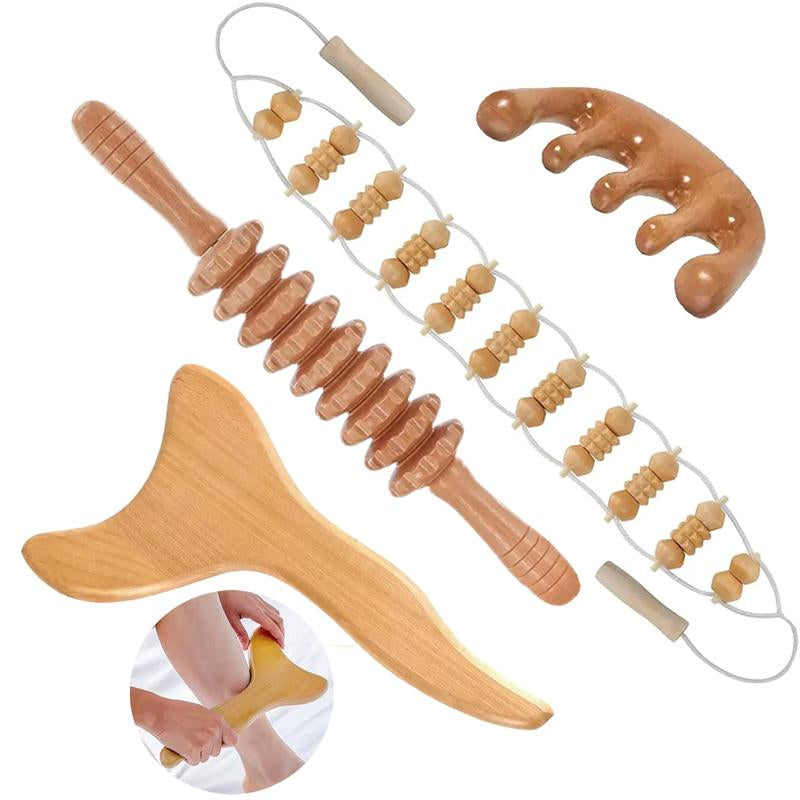 Unlock Ultimate Relaxation with our Wooden Manual Massage Tool Set for Daily Bliss – Perfect for Men & Women!
