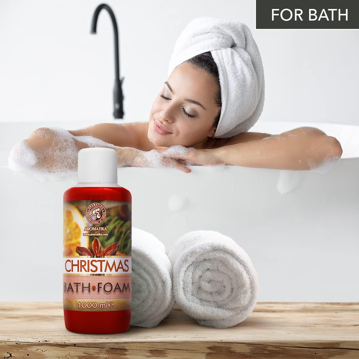 Weihnachtlicher Badeschaum mit ätherischem Öl - 1000 ml für entspannende Aromatherapie und erholsamen Schlaf