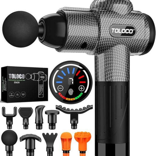 TOLOCO Deep Tissue Massage Gun - Powerful Percussion Therapy with 10 Versatile Replacement Heads
