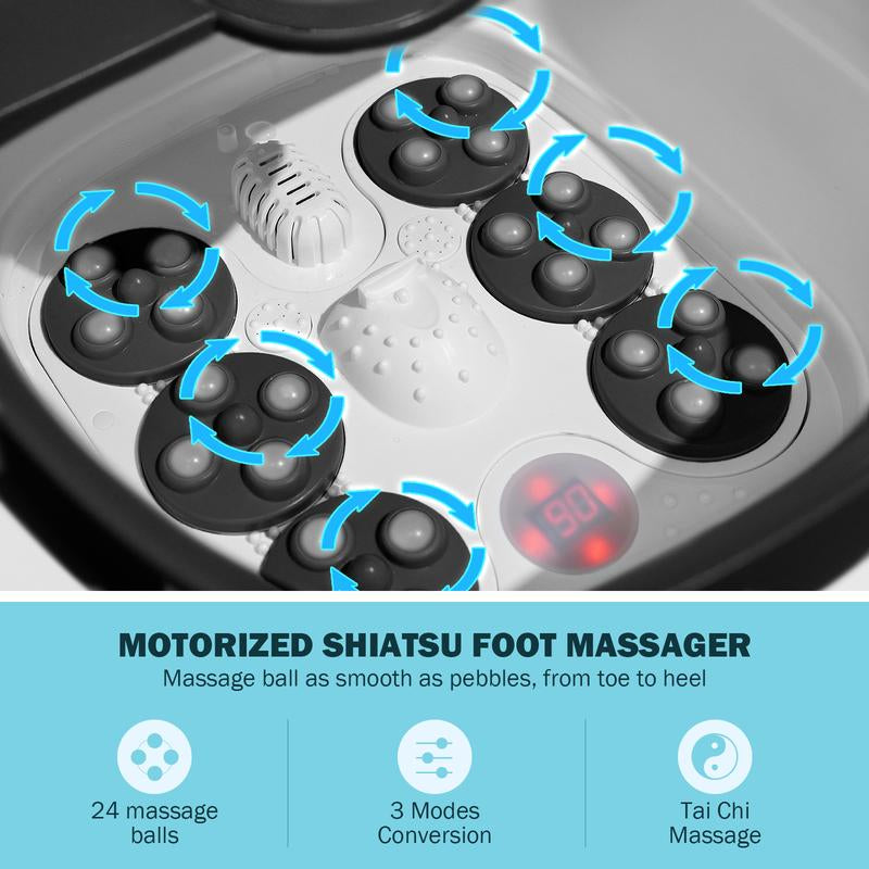 Ultimate Relaxation: Heated Electric Foot Spa with Bubble Massage & Remote Control – 24 Shiatsu Massage Balls for Stress Relief & Pampering (Black)