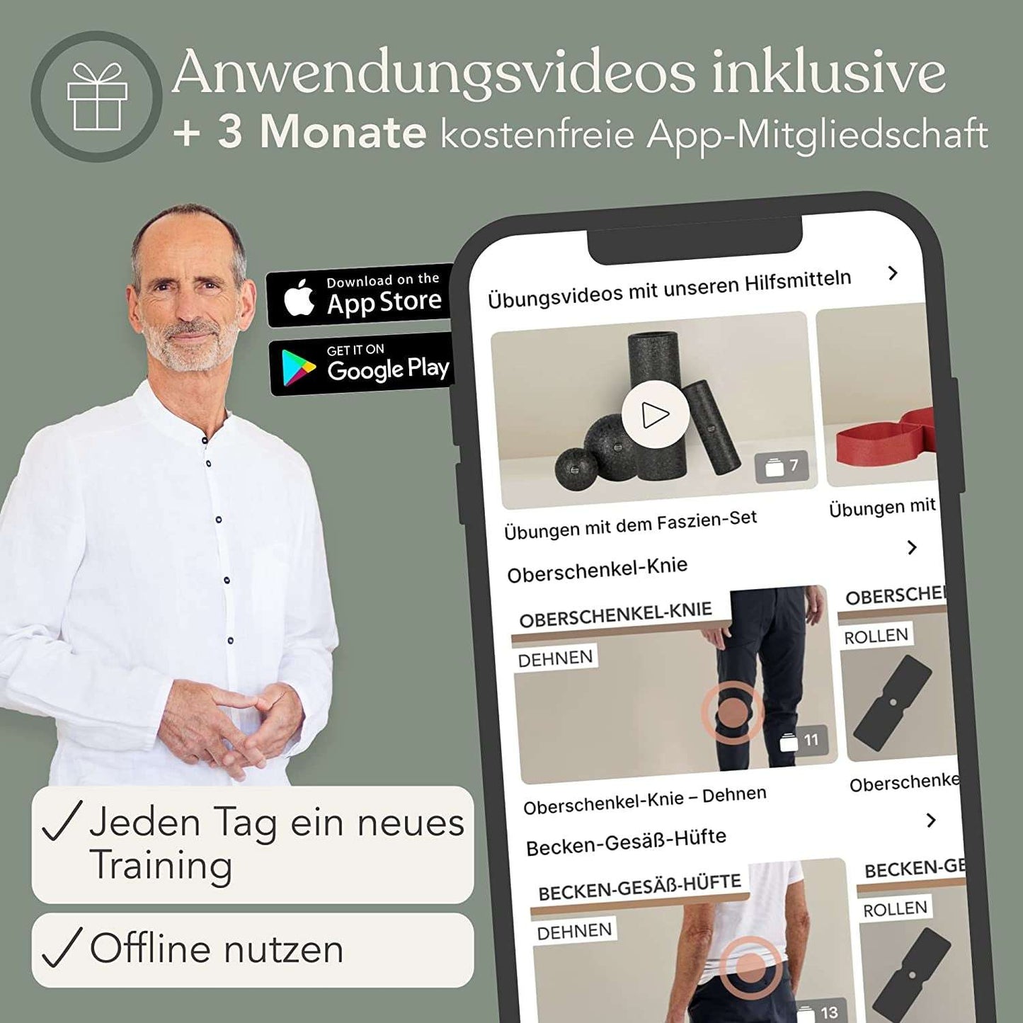 Liebscher & Bracht Original Faszien-Set: 2 Faszienrollen & 2 Faszienbälle - Deutsches Faszienrollenset mit Übungs-App für effektive Massage und Entspannung