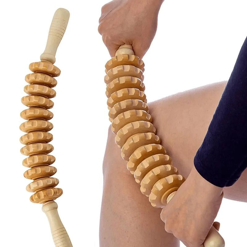 12-Wheel Wooden Massage Roller - Ultimate Manual Body Massager for Muscle Relaxation & Stress Relief at Home or On-the-Go