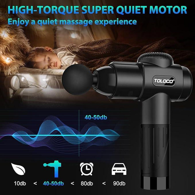 TOLOCO Deep Tissue Massage Gun - Powerful Percussion Therapy with 10 Versatile Replacement Heads