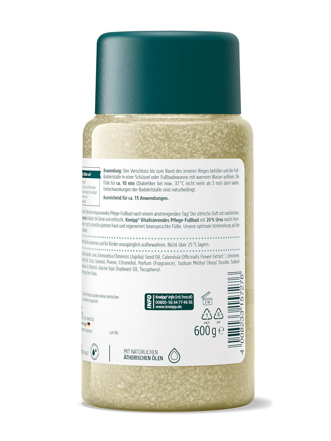 Kneipp Vitalisierendes Pflege-Fußbad - Revitalisierende Fußbadekristalle für Sensible Haut - 20% Urea - 600 g Wohlfühl-Packung
