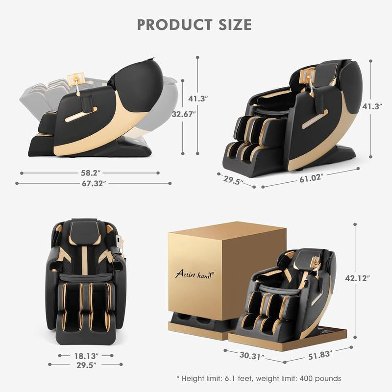 Ultimate Artist Hand Zero Gravity Massage Chair - Full Body Relaxation with 12 Modes, Bluetooth, Body Scan, Foot Roller, Airbags, Knee Massage & Heating
