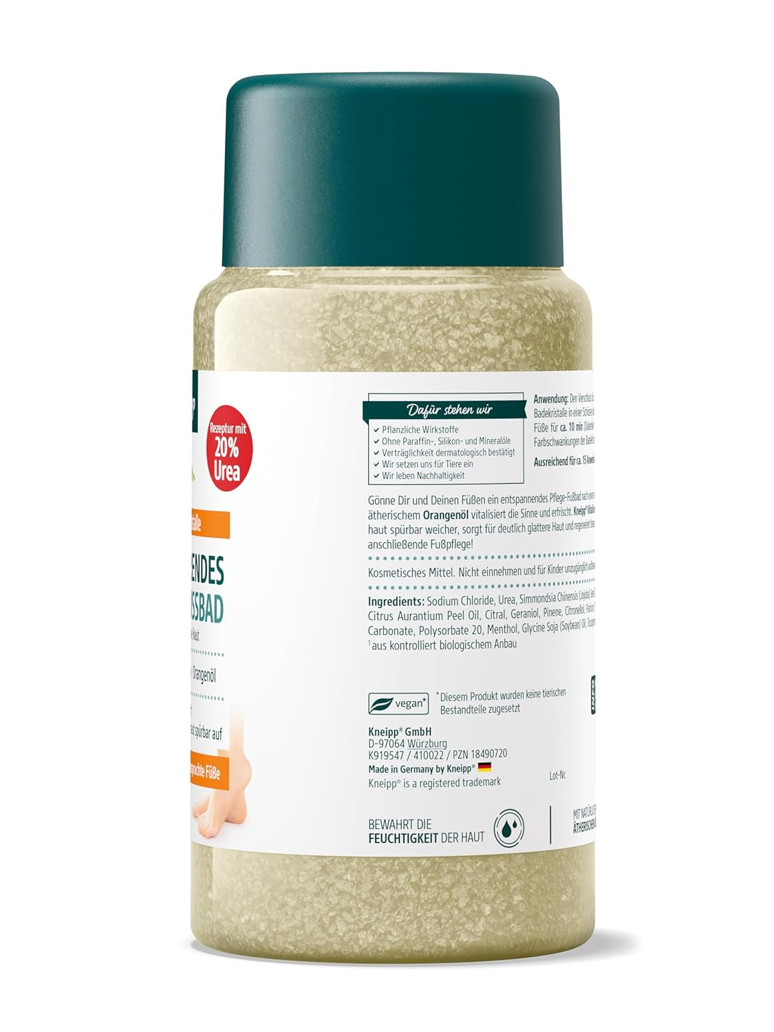 Kneipp Vitalisierendes Pflege-Fußbad - Revitalisierende Fußbadekristalle für Sensible Haut - 20% Urea - 600 g Wohlfühl-Packung