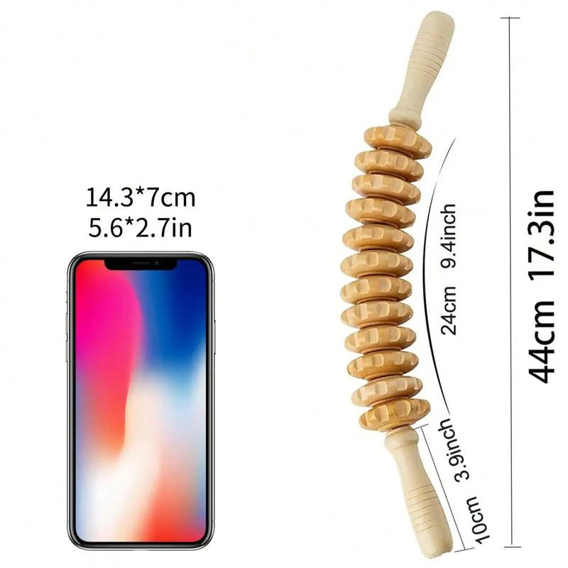12-Wheel Wooden Massage Roller - Ultimate Manual Body Massager for Muscle Relaxation & Stress Relief at Home or On-the-Go