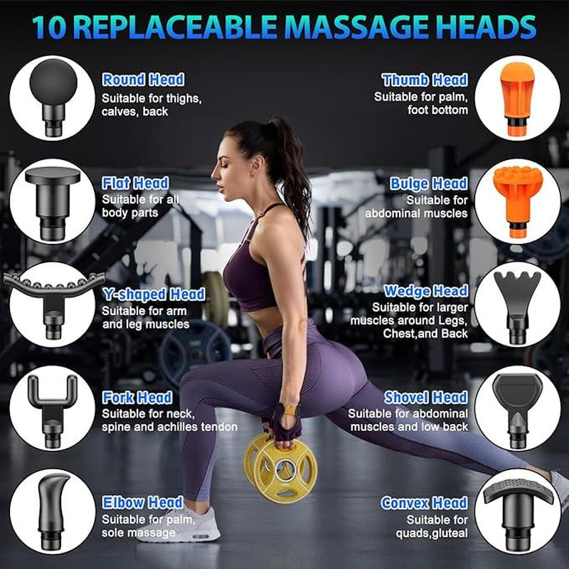 TOLOCO Deep Tissue Massage Gun - Powerful Percussion Therapy with 10 Versatile Replacement Heads