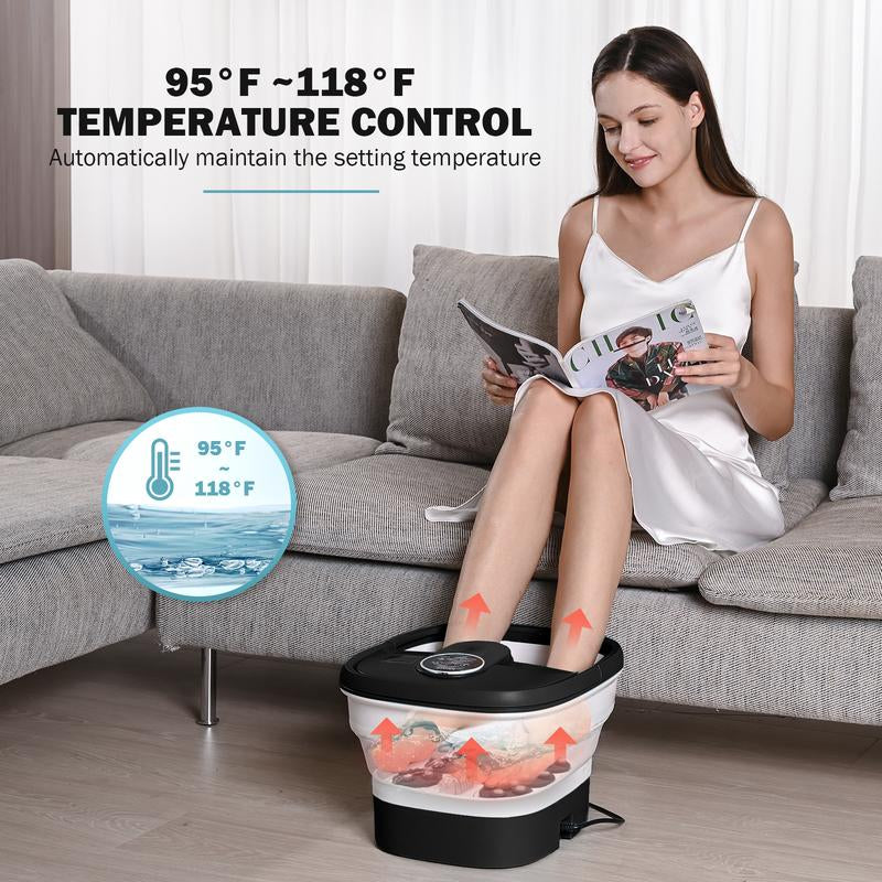 Ultimate Relaxation: Heated Electric Foot Spa with Bubble Massage & Remote Control – 24 Shiatsu Massage Balls for Stress Relief & Pampering (Black)