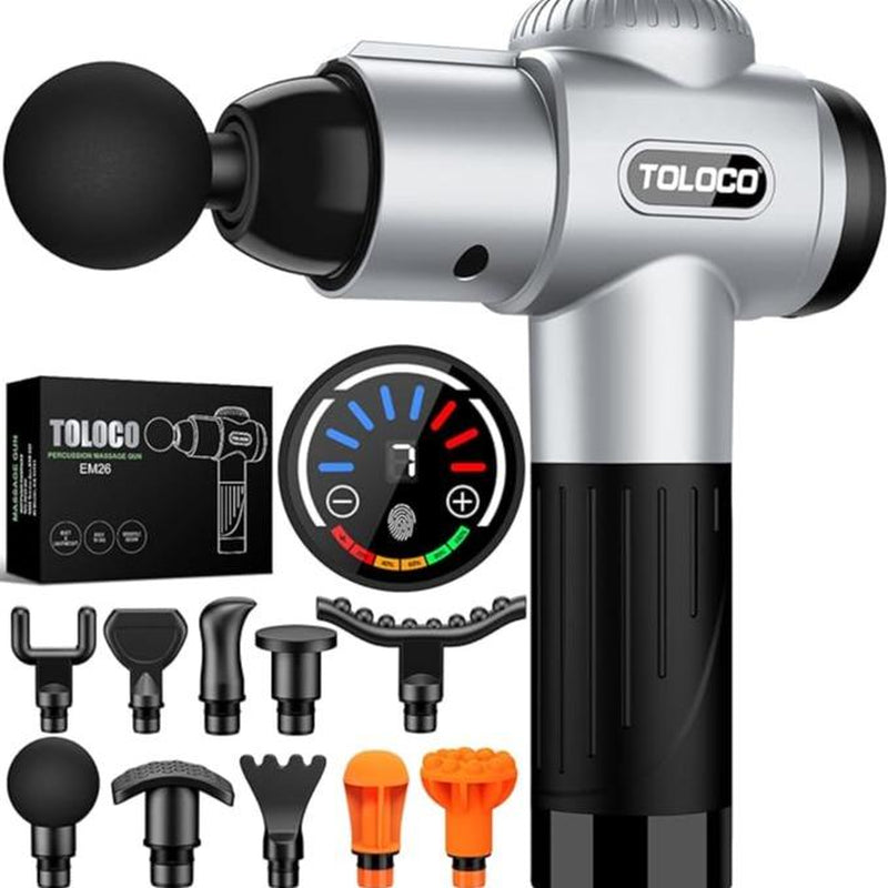TOLOCO Deep Tissue Massage Gun - Powerful Percussion Therapy with 10 Versatile Replacement Heads