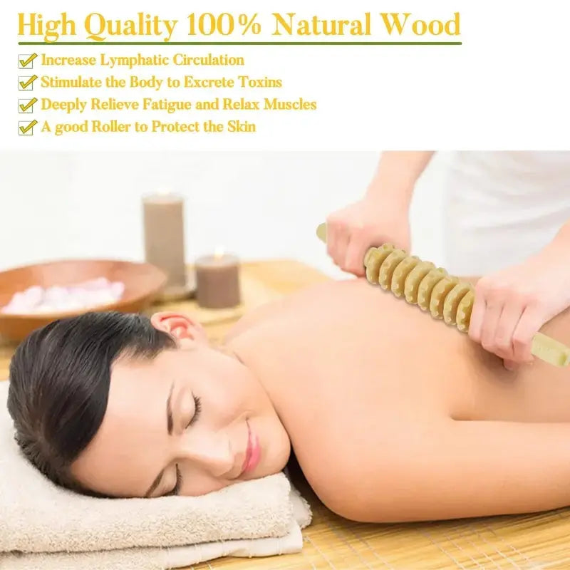 Transform Your Body with the 9-Wheel Wooden Abdomen Massager - Multifunctional Fitness Roller for Muscle Relaxation and Cellulite Reduction!