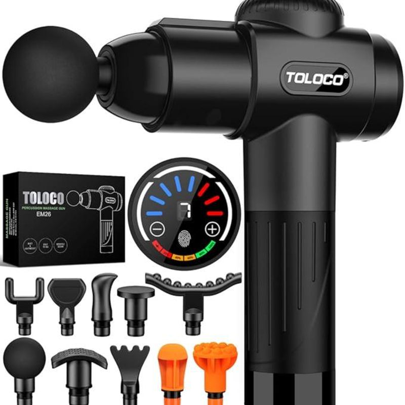 TOLOCO Deep Tissue Massage Gun - Powerful Percussion Therapy with 10 Versatile Replacement Heads