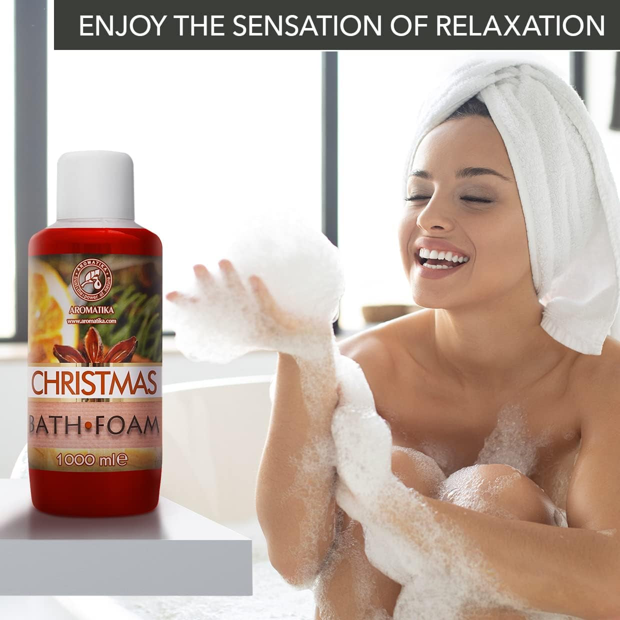 Weihnachtlicher Badeschaum mit ätherischem Öl - 1000 ml für entspannende Aromatherapie und erholsamen Schlaf