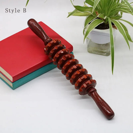 Transform Your Body with the 9-Wheel Wooden Abdomen Massager - Multifunctional Fitness Roller for Muscle Relaxation and Cellulite Reduction!