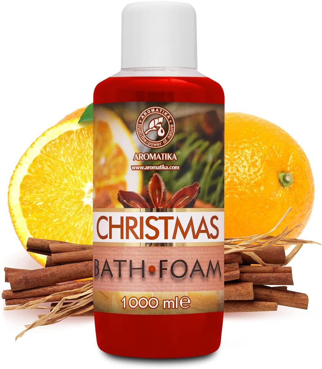 Weihnachtlicher Badeschaum mit ätherischem Öl - 1000 ml für entspannende Aromatherapie und erholsamen Schlaf