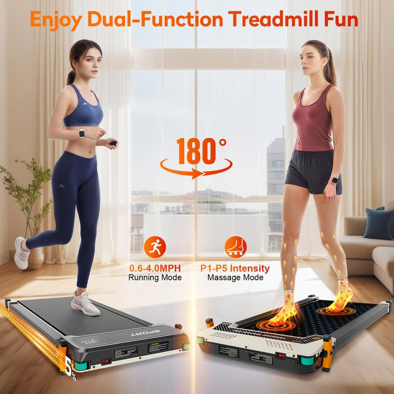 2-in-1 Walking Pad Treadmill with Massage & Incline - Perfect for Running or Relaxing!