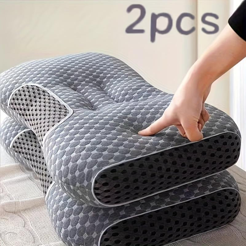 Buy 1 Get 1 Free: Soft Knitted Adjustable Neck Couple Pillows – Ergonomic Orthopedic Support with Removable Cover for Ultimate Comfort!