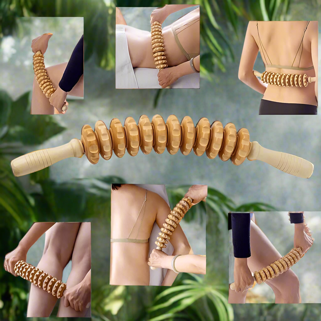 RelaxxZen 12-Rad Holz Massage Roller – manuell für Muskelentspannung & Stressabbau