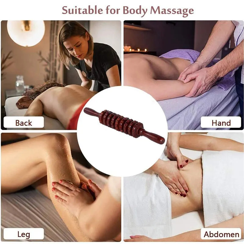 Transform Your Body with the 9-Wheel Wooden Abdomen Massager - Multifunctional Fitness Roller for Muscle Relaxation and Cellulite Reduction!