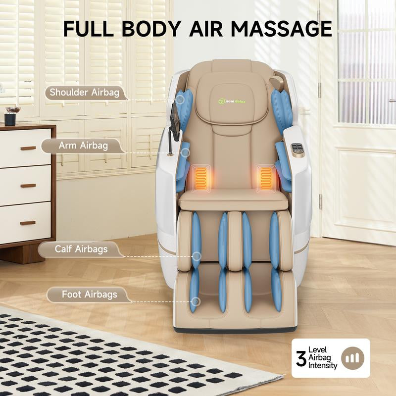 Experience Ultimate Relaxation: Real Relax Favor-27 SL Track Full Body Zero Gravity Shiatsu Massage Chair with Voice Control & Heating