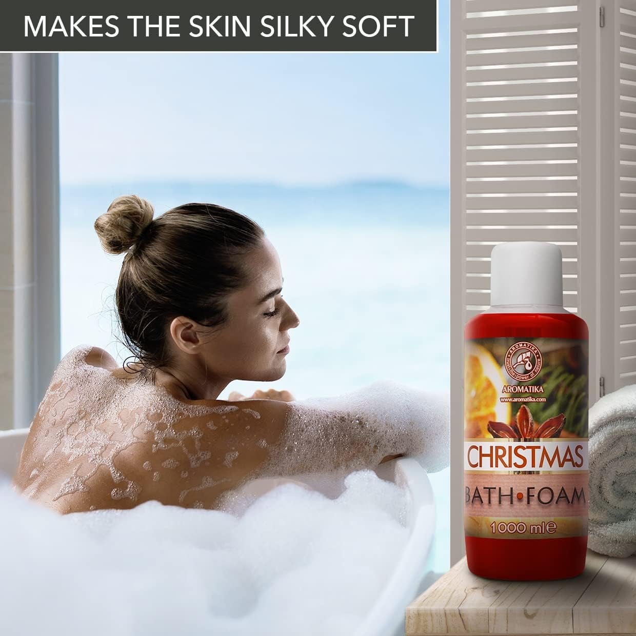 Weihnachtlicher Badeschaum mit ätherischem Öl - 1000 ml für entspannende Aromatherapie und erholsamen Schlaf