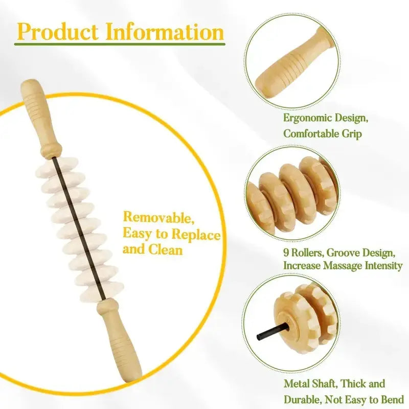 Transform Your Body with the 9-Wheel Wooden Abdomen Massager - Multifunctional Fitness Roller for Muscle Relaxation and Cellulite Reduction!