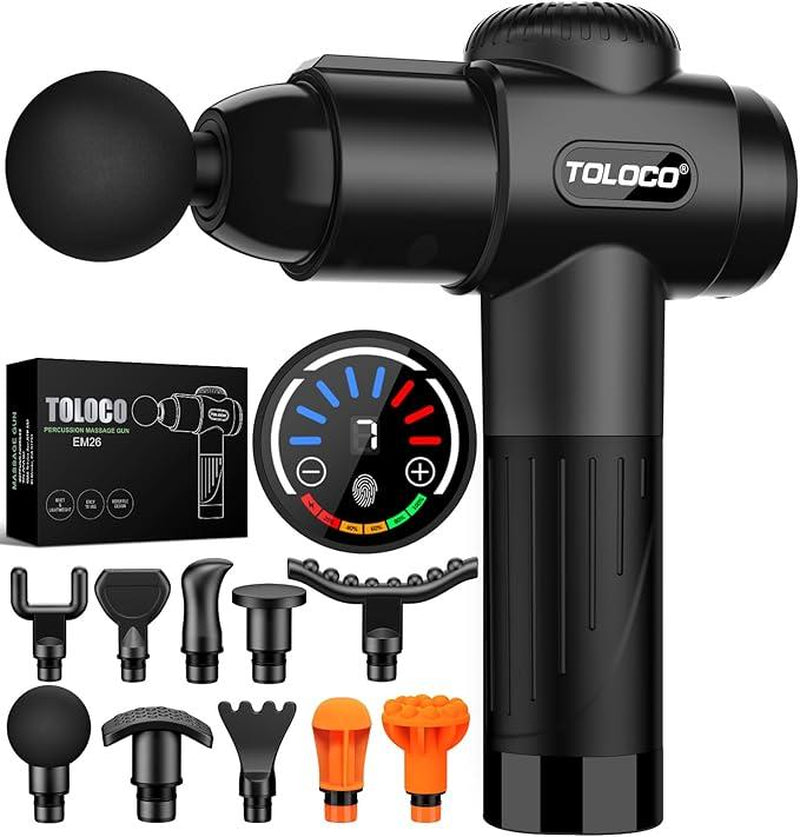 TOLOCO Deep Tissue Massage Gun - Powerful Percussion Therapy with 10 Versatile Replacement Heads