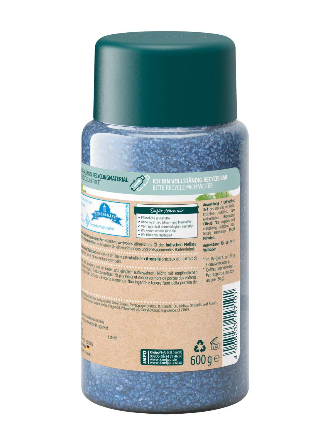 Kneipp Relaxing Bath Crystals with Lemon Balm, 600g - Multicolored Bliss for Ultimate Relaxation