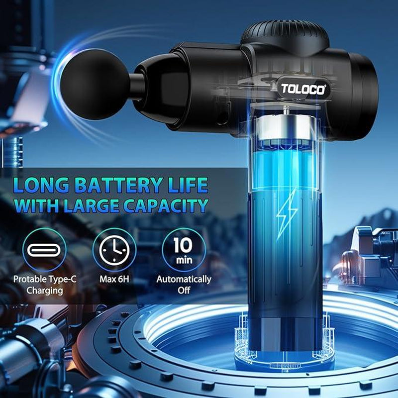 TOLOCO Deep Tissue Massage Gun - Powerful Percussion Therapy with 10 Versatile Replacement Heads